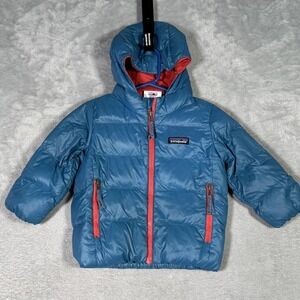 Patagonia Jacket baby 12-18M Hi Loft Down Sweater Blue Puffer Hoody Coat *REPAIR